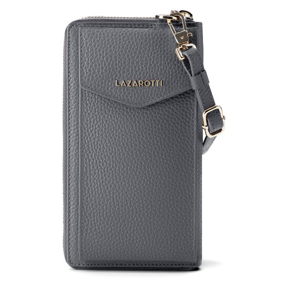 Lazarotti Porte-monnaie en cuir de Bologne à fermeture éclair, avec pochette pour téléphone portable, 19 cm