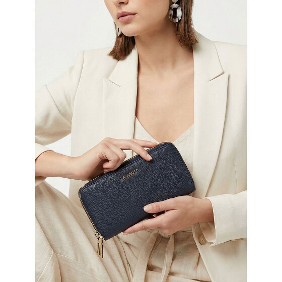 Lazarotti Porte-monnaie en cuir de Bologne XL à double fermeture éclair, protection RFID, 20 cm