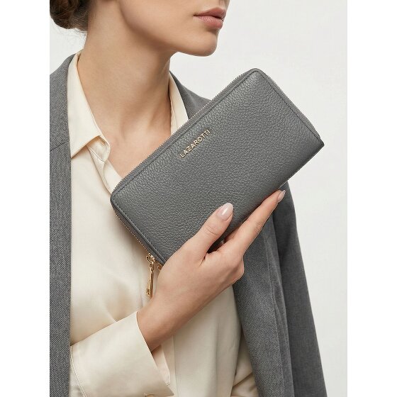 Lazarotti Porte-monnaie en cuir de Bologne XL à double fermeture éclair, protection RFID, 20 cm