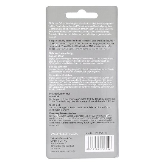 Worldpack Reiseaccessoires Serrure à valise avec serrure à combinaison 9.5 cm