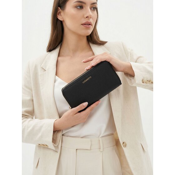 Lazarotti Porte-monnaie en cuir de Bologne XL à double fermeture éclair, protection RFID, 20 cm