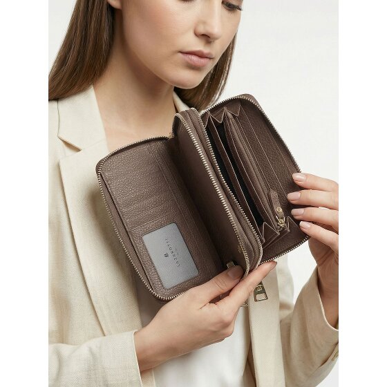 Lazarotti Porte-monnaie en cuir de Bologne XL à double fermeture éclair, protection RFID, 20 cm