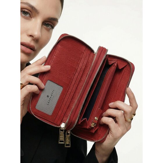 Lazarotti Porte-monnaie en cuir de Bologne XL à double fermeture éclair, protection RFID, 20 cm