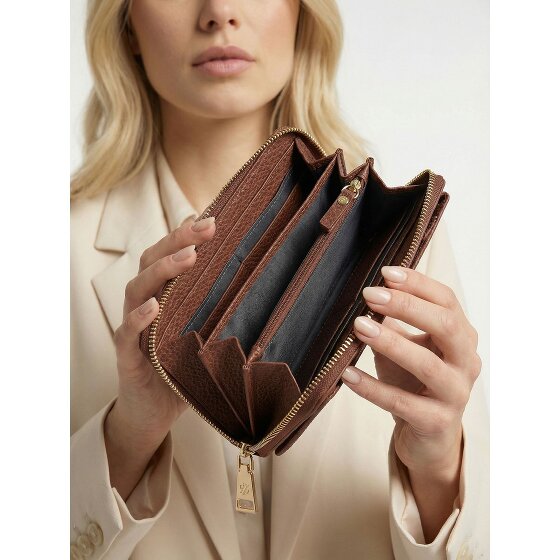 Lazarotti Porte-monnaie en cuir de Bologne à fermeture éclair, avec pochette pour téléphone portable, 19 cm