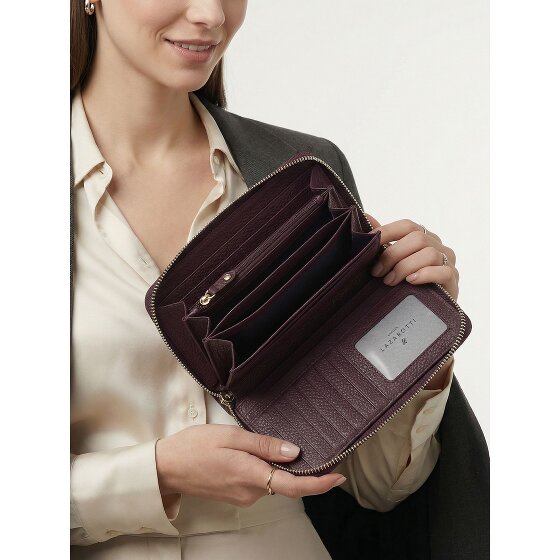 Lazarotti Porte-monnaie en cuir de Bologne XL à double fermeture éclair, protection RFID, 20 cm