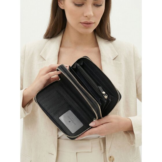 Lazarotti Porte-monnaie en cuir de Bologne XL à double fermeture éclair, protection RFID, 20 cm
