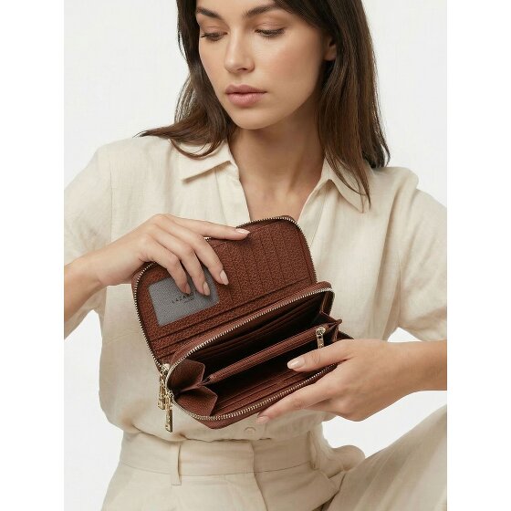 Lazarotti Porte-monnaie en cuir de Bologne XL à double fermeture éclair, protection RFID, 20 cm