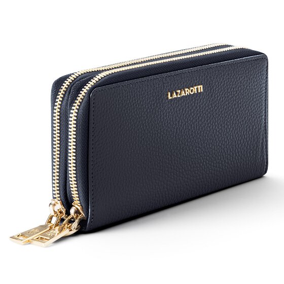 Lazarotti Porte-monnaie en cuir de Bologne XL à double fermeture éclair, protection RFID, 20 cm