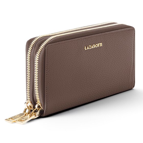 Lazarotti Porte-monnaie en cuir de Bologne XL à double fermeture éclair, protection RFID, 20 cm