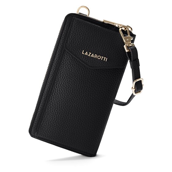 Lazarotti Porte-monnaie en cuir de Bologne à fermeture éclair, avec pochette pour téléphone portable, 19 cm