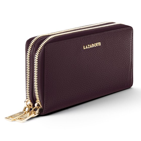 Lazarotti Porte-monnaie en cuir de Bologne XL à double fermeture éclair, protection RFID, 20 cm
