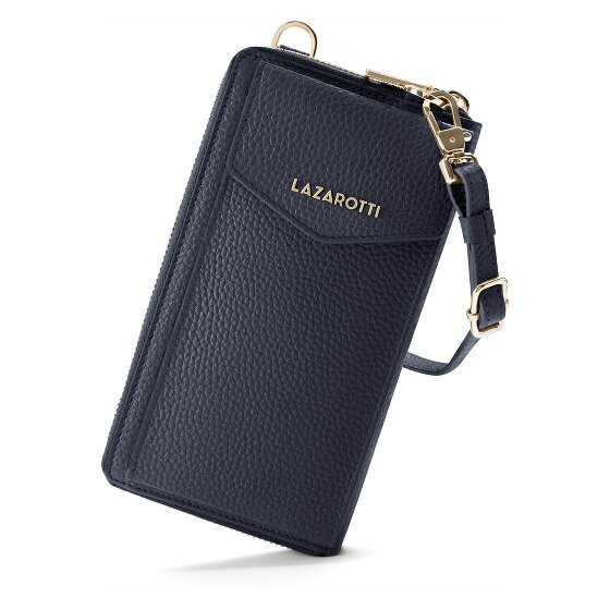 Lazarotti Porte-monnaie en cuir de Bologne à fermeture éclair, avec pochette pour téléphone portable, 19 cm