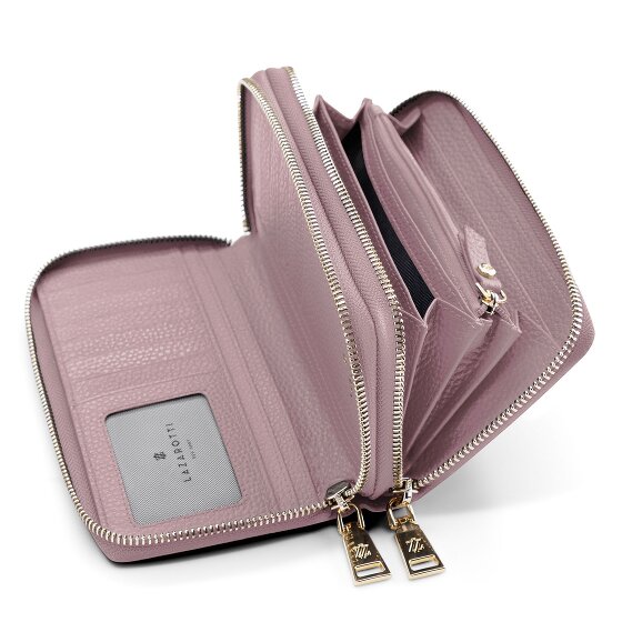 Lazarotti Porte-monnaie en cuir de Bologne XL à double fermeture éclair, protection RFID, 20 cm