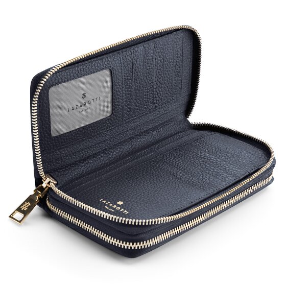 Lazarotti Porte-monnaie en cuir de Bologne XL à double fermeture éclair, protection RFID, 20 cm