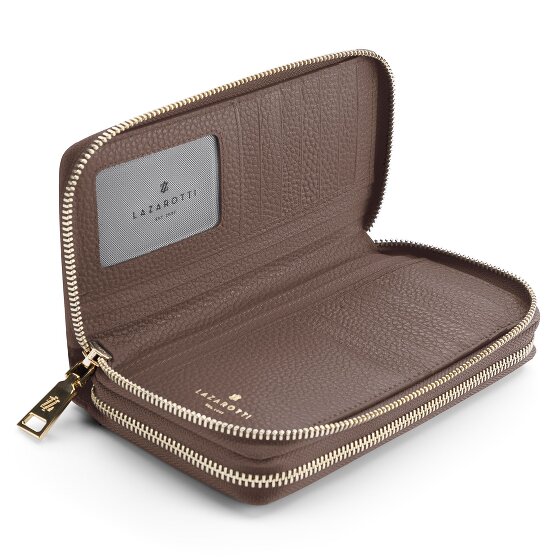 Lazarotti Porte-monnaie en cuir de Bologne XL à double fermeture éclair, protection RFID, 20 cm